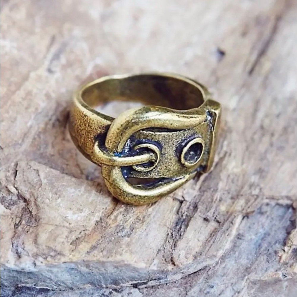 Free People Retro Buckle Band Ring Bronze